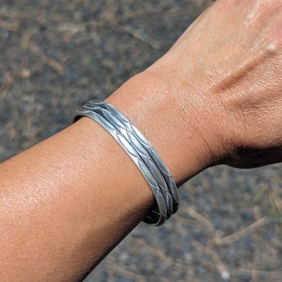 Navajo‎ Bracelet Sterling Silver 3-Stacked Look Design Jewelry Sz 6.5*** - Picture 6 of 10